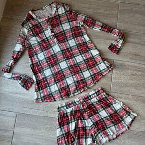 Show Me Your Mumu Plaid Flannel Pajama Set Shirt & Shorts - Size Medium